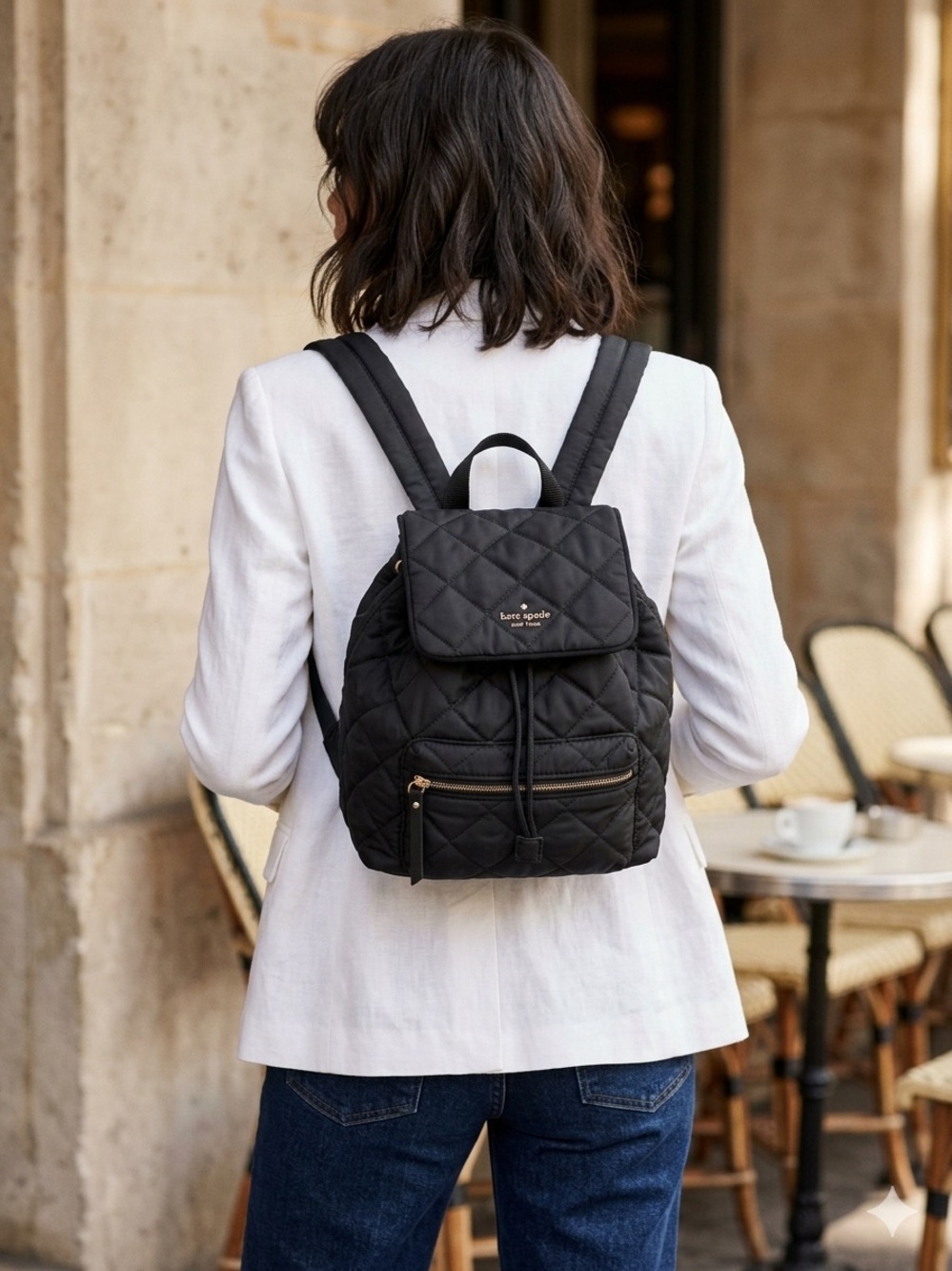 kate spade Black Quilted Mini Backpack with Gold Hardware